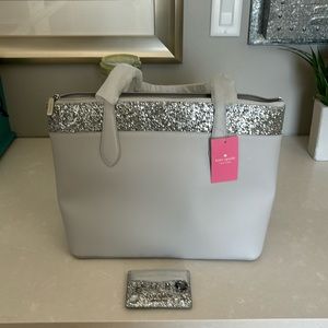 Kate Spade Grey and Silver Sparkle Tote